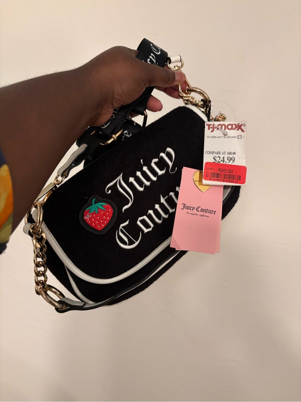 Juicy Couture Black & White Crossbody Bag with Red Strawberry Charm - Picture 5 of 5